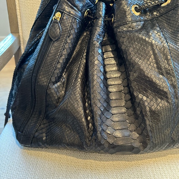 Eileen Kramer Genuine Python Black Shoulder Bag Hobo Purse With Gold Hardware - Picture 11 of 12